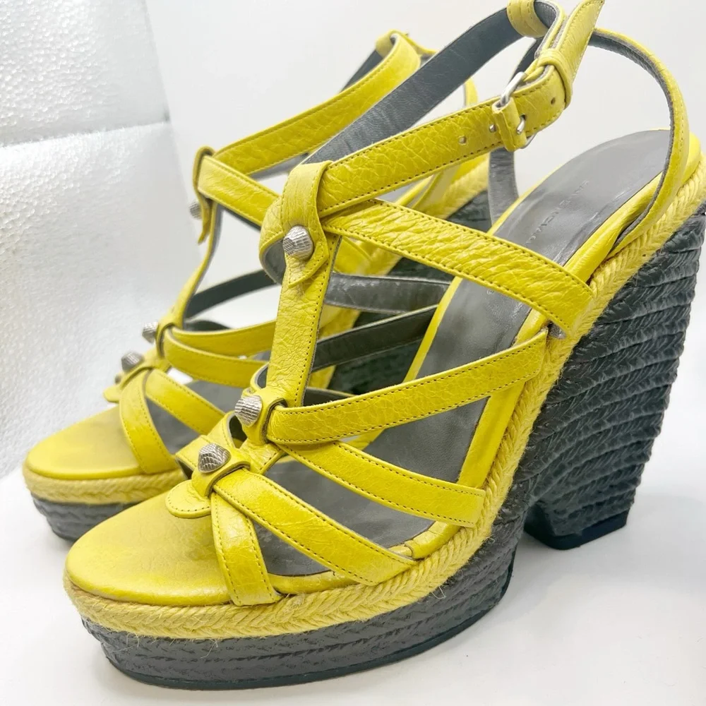 Balenciaga Yellow Strappy Wedges - Picture 3 of 9